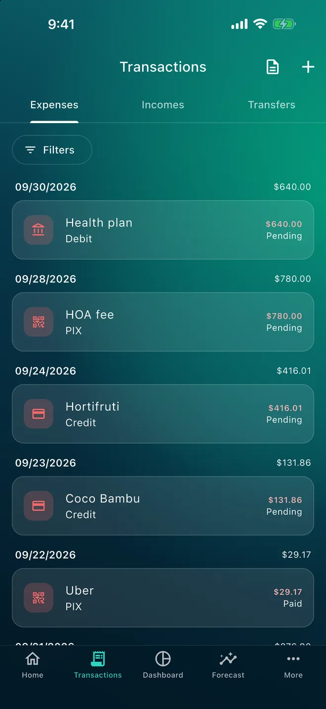 Transaction list